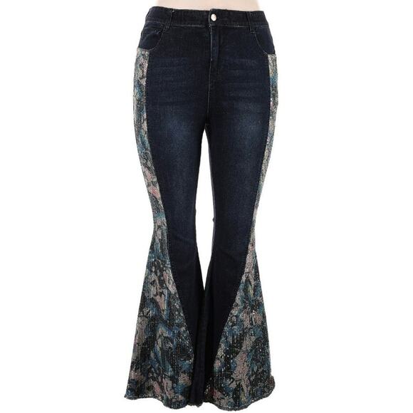 Vintage Retro Stretchy Size 14 Denim Flares - Picture 1 of 4